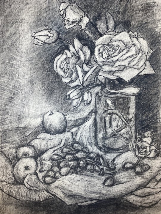 A still life in charcoal study.