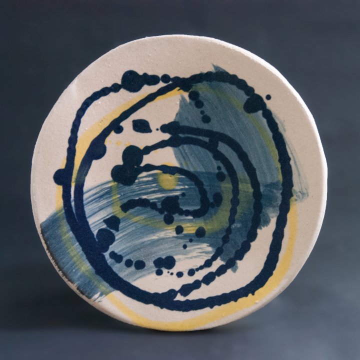 Blue and yellow spiral plate