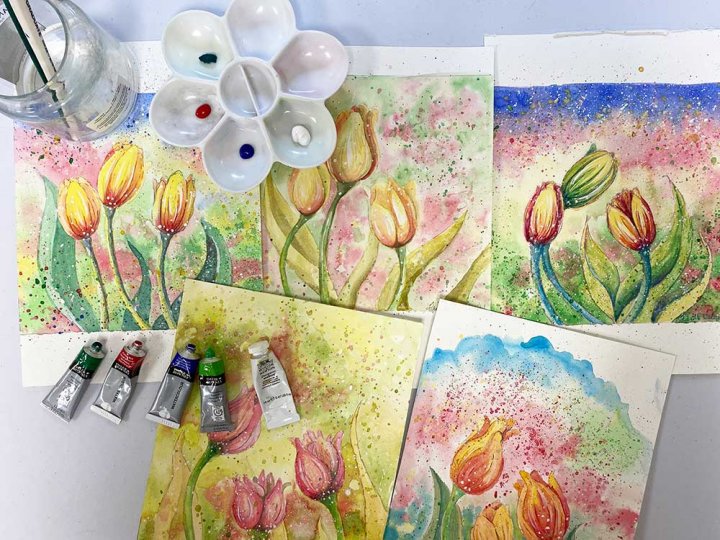 Watercolour Tulip Workshop Paintings