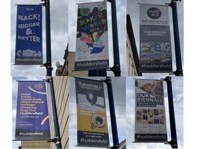 Lamppost Banners promoting the Cultural Offer of Huddersfield