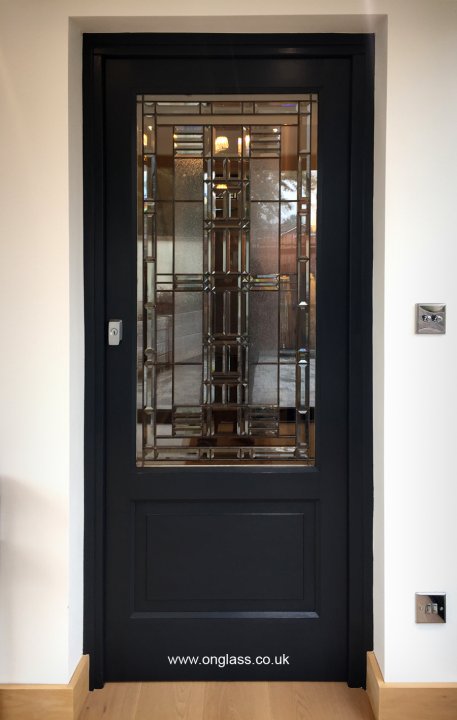 Bevelled glass bespoke door design pattern