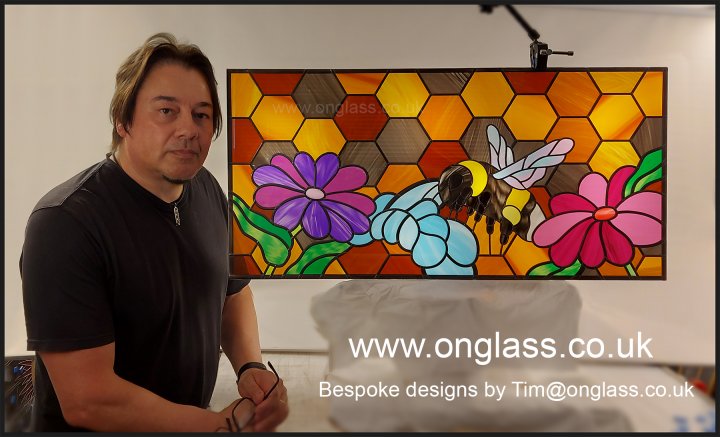 Bumblebee stained glass window