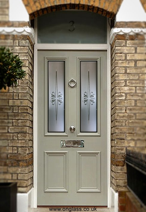 Etched toughened glass elegantly provides privacy for this door