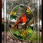 Robin redbreast stained glass bird window