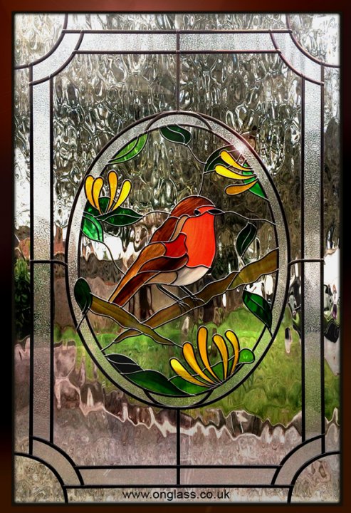 Robin redbreast stained glass bird window
