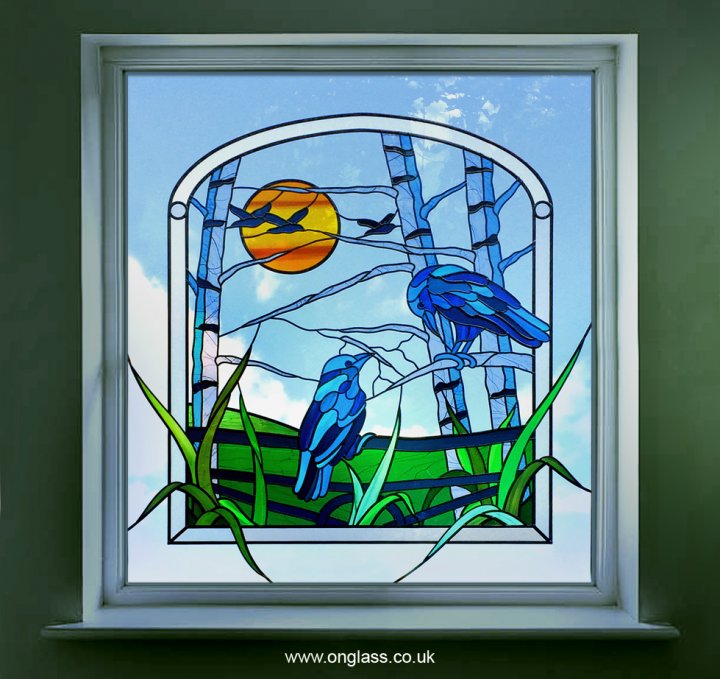 Rook theme stained glass window