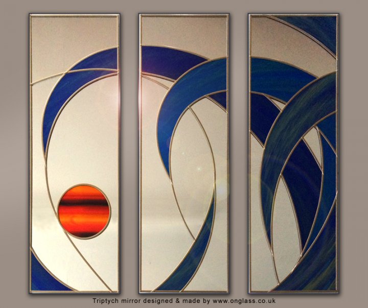 Triptych wall mirror designed & made by www.onglass.co.uk