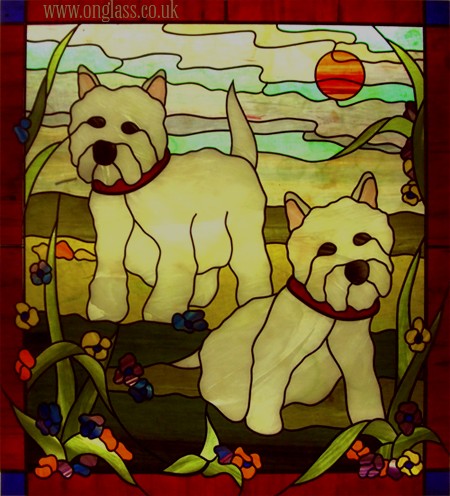 stained glass westie dog