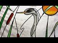 Heron & water reed window pattern