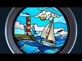Stained glass sail boat round port hole window