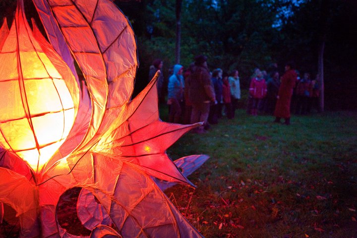 Choir with paper light sculpture